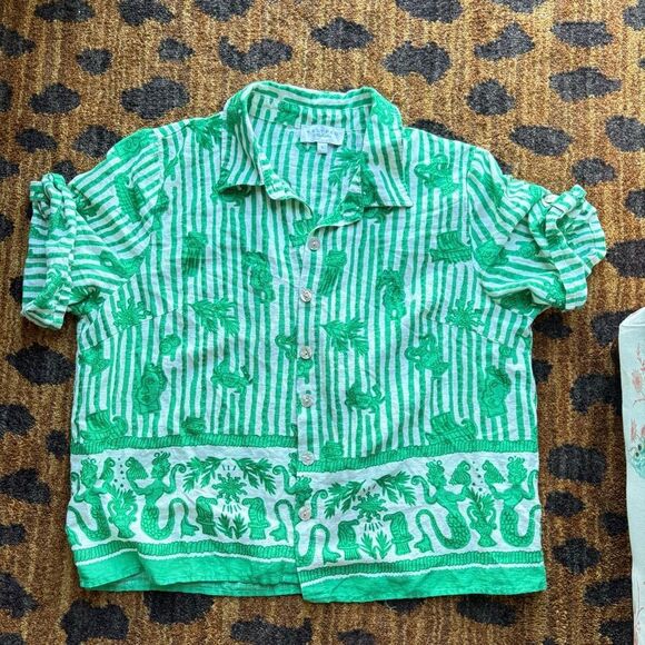 Calypso St. Barth linen blend short sleeve button up resort Mediterranean Large - Picture 1 of 8